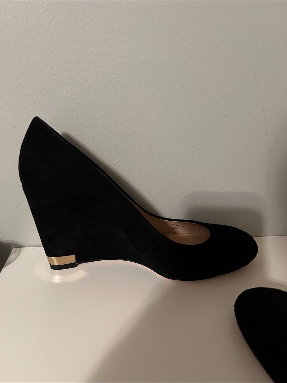 Tory Burch Black Suede Wedge Heels with Gold Accent (Size 10) - Picture 6 of 9